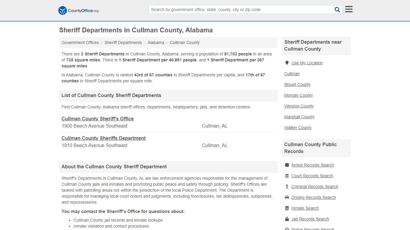 Sheriff Departments in Cullman County, Alabama - County Office